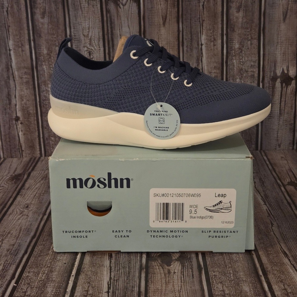 Sz 9.5 Wide Womens Moshn Leap Blue Indigo SmartKnit Walking Shoes NIB
